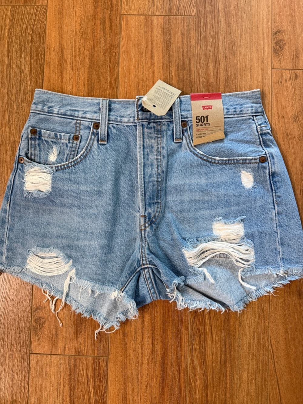 Levi's Light Blue Distressed 501 Denim Cutoff Shorts